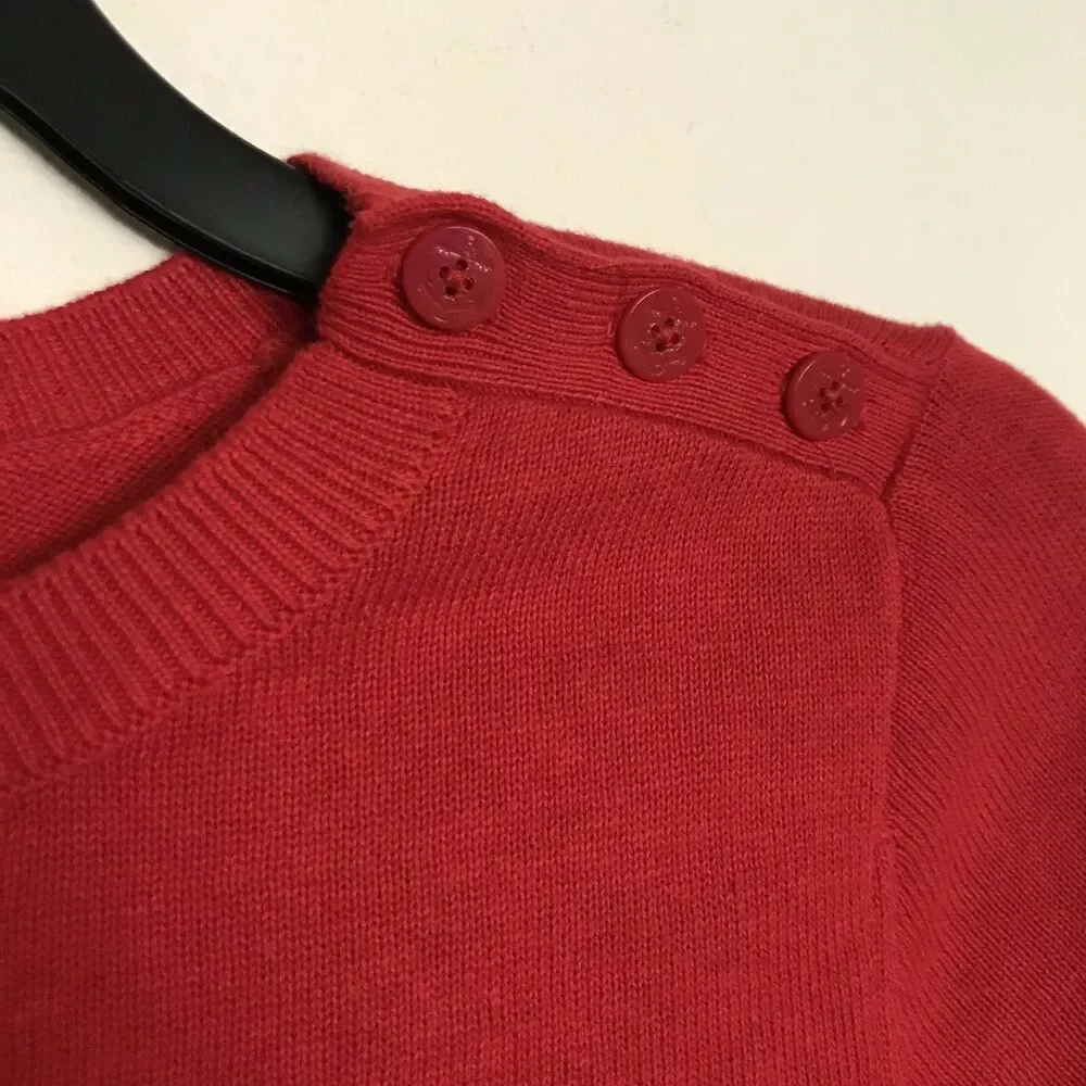 Nautica Red Sweater With Blue Stripes On Cuffs - Size Small - Shoulder Buttons